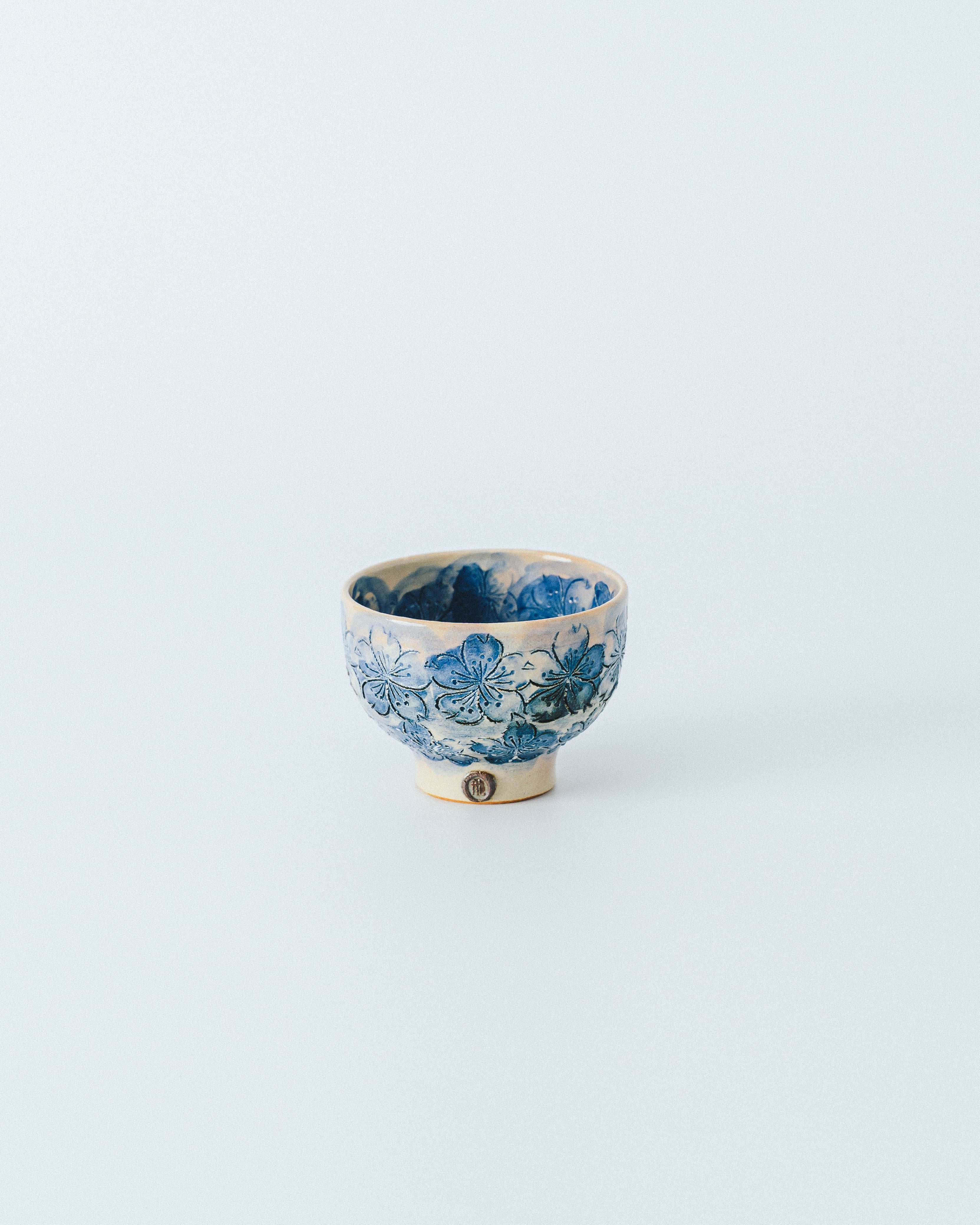 Indigo Cherry Blossom Sake Cup (Guinomi)