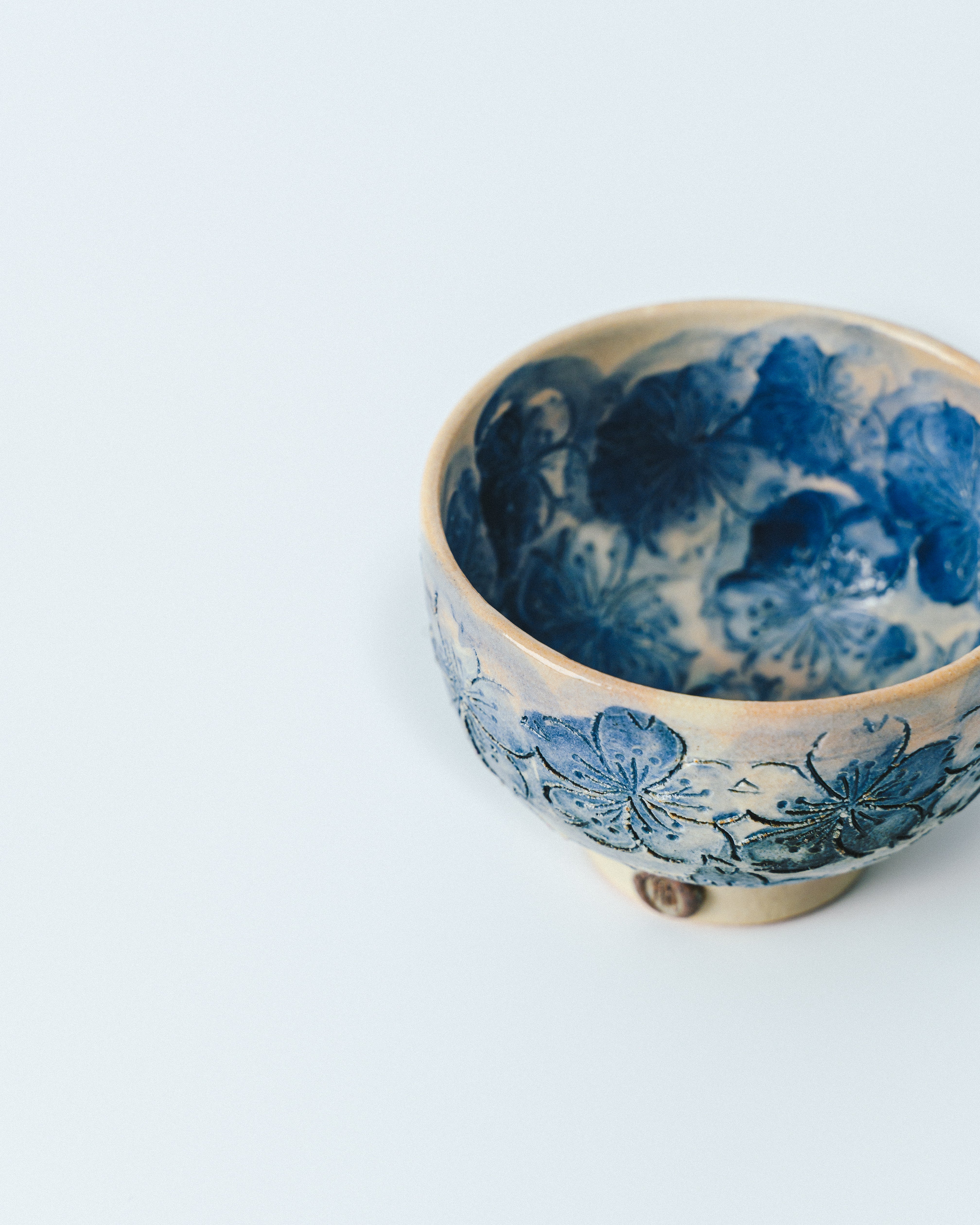 Indigo Cherry Blossom Sake Cup (Guinomi)